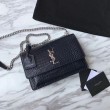 Imitazione Imitazioni borse griffate YSL Saint Laurent Media da sole lucida blu coccodrillo a rilievo