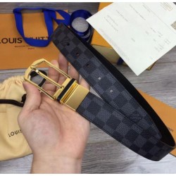 Replica Alta Qualità Qualità superiore replica M6067S Pont Neuf 35mm Cinture Damier Cobalt Canvas Gold Buckle
