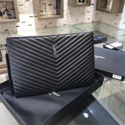 Replica Alta Qualità Dettagli perfetti Pochette Saint Laurent nera con hardware argento