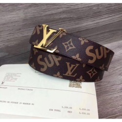 Replica Alta Qualità Qualità superiore replica Supreme x Monogram Belt Fibbia in oro marrone