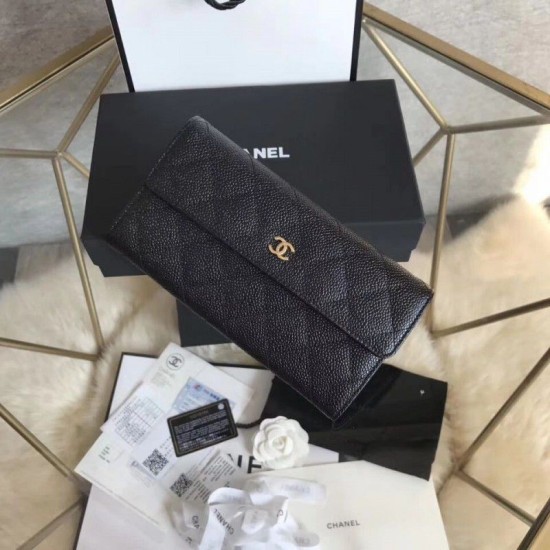 Alta gamma replica Quilted Lungo Portafoglio Cowhide Nero