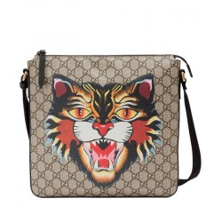 Replica Alta Qualità Stampa gatto angry GG Supreme Messenger Flat 473886 Caffè