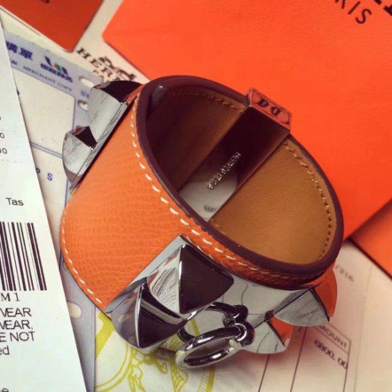 Bracciale Hermes Collier de Chien arancione Epsom taglia S