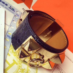 Bracciale Hermes Collier de Chien in alligatore blu scuro taglia S