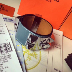 Bracciale Hermes Collier de Chien Jean Epsom blu taglia S