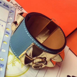 Bracciale Hermes Collier de Chien Jean Epsom blu taglia S