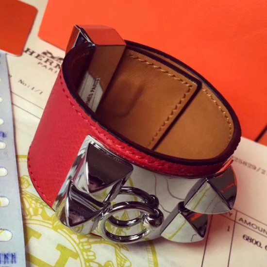 Bracciale Hermes Collier de Chien rosso Epsom taglia S