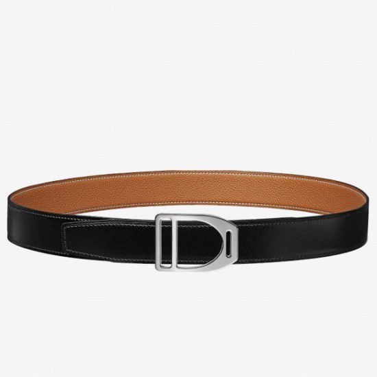 Cintura con fibbia Hermes Etrier Cinturino marrone Clemence 32 MM
