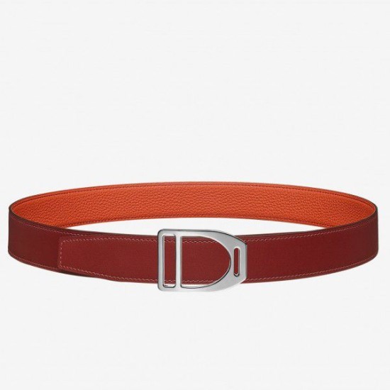 Qualità superiore replica Cintura Hermes Etrier con fibbia Cinturino Clemence arancione 32 mm