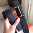 Cintura reversibile Hermes H d'Ancre Zaffiro / Ardoise