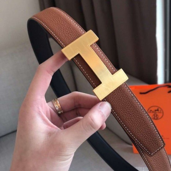 Qualità superiore replica Cintura reversibile Hermes Quizz 32mm marrone Clemence
