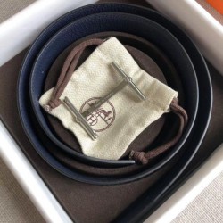 Cintura reversibile Hermes H d'Ancre Zaffiro / Ardoise