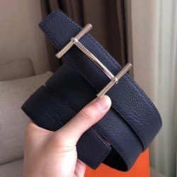 Cintura reversibile Hermes H d'Ancre Zaffiro / Ardoise