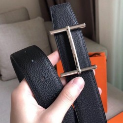 Cloni Firmate Pari all'originale replica Cintura reversibile Hermes H d'Ancre Nera / Ardoise imitazioni