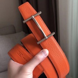 Cloni Firmate Pari all'originale replica Cintura reversibile Hermes H d'Ancre Arancione / Noir imitazioni