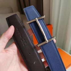 Cloni Firmate Alta gamma replica Cintura reversibile Hermes H d'Ancre Indaco / Nero Epsom imitazioni