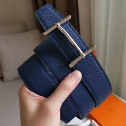 Cloni Firmate Alta gamma replica Cintura reversibile Hermes H d'Ancre Indaco / Nero Epsom imitazioni
