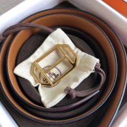 Cloni Firmate Alta gamma replica Hermes Pad Cintura reversibile Rubino / Marrone Epsom imitazioni