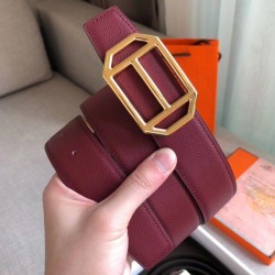 Cloni Firmate Alta gamma replica Hermes Pad Cintura reversibile Rubino / Marrone Epsom imitazioni