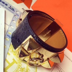 Cloni Firmate Bracciale Hermes Collier de Chien in alligatore blu scuro taglia S imitazioni