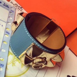 Cloni Firmate Bracciale Hermes Collier de Chien Jean Epsom blu taglia S imitazioni