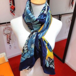 Scialle in seta cashmere paesaggio Hermes 140 blu imitazioni perfette