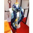 Scialle in seta cashmere paesaggio Hermes 140 blu