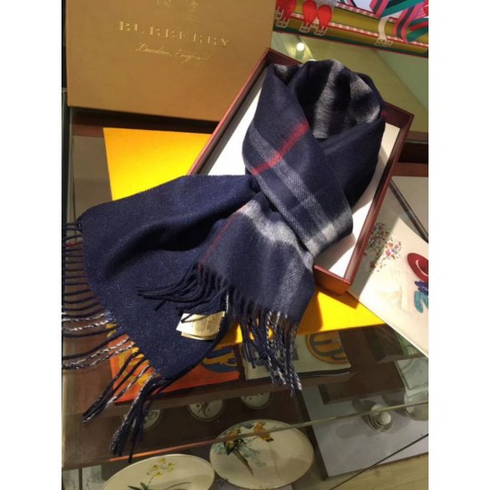 Alta gamma replica Sciarpa Burberry Classic in cashmere double face 30 x 168 Blu scuro