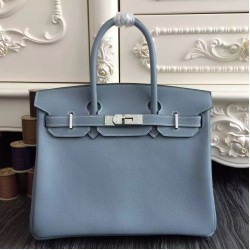 Qualità Specchio Borse Hermes Birkin 30cm 35CM in pelle blu Lin Clemence imitazioni perfette