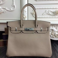 Qualità Specchio Borse Hermes Birkin 30cm 35CM in pelle grigio Clemence imitazioni perfette