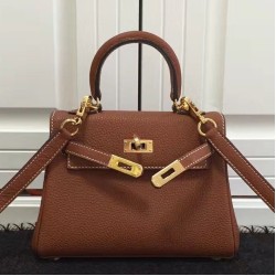 Replica Alta Qualità Borse Hermes Kelly 25cm in pelle marrone Clemence