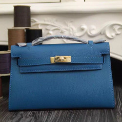 Borse Hermes Kelly Mini Pochette in pelle blu Epsom