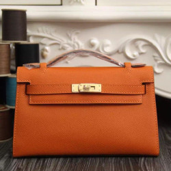 Borse Hermes Kelly Pochette in pelle arancione Epsom