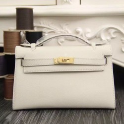 Replica perfette Borse Hermes Kelly Pochette in pelle bianca Epsom