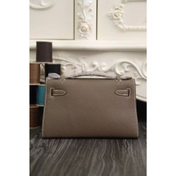 Borse Hermes Kelly Pochette in pelle Etain Epsom