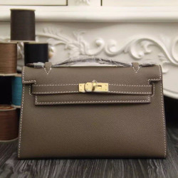 Borse Hermes Kelly Pochette in pelle Etain Epsom