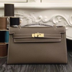 Replica perfette Borse Hermes Kelly Pochette in pelle Etain Epsom