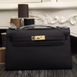 Borse Hermes Kelly Pochette in pelle nera Epsom