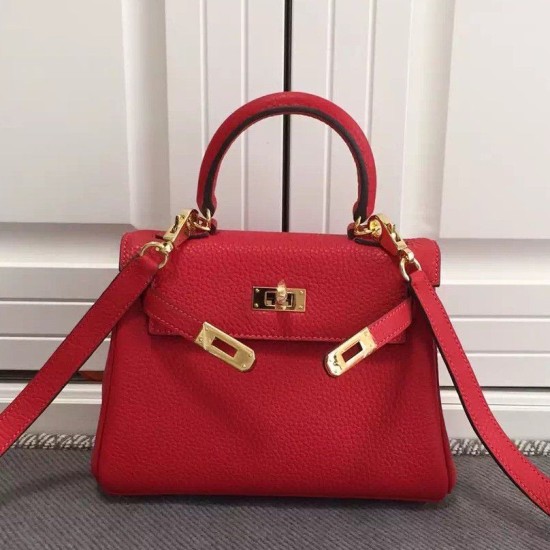 Borse Replica Hermes Kelly 25CM Rosso Clemence Pelle