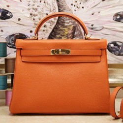 Qualità Specchio Borsa Kelly Hermes 28cm 32cm arancione Pelle Clemence imitazioni perfette