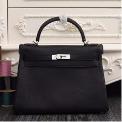Qualità Specchio Borsa Kelly Hermes 28cm 32cm  Nero Pelle Clemence imitazioni perfette