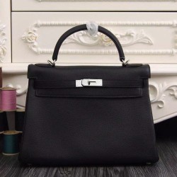 Borsa Kelly Hermes 28cm 32cm  Nero Pelle Clemence