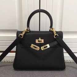 Qualità Specchio Borse Hermes Kelly 25CM Nero Clemence Pelle imitazioni perfette