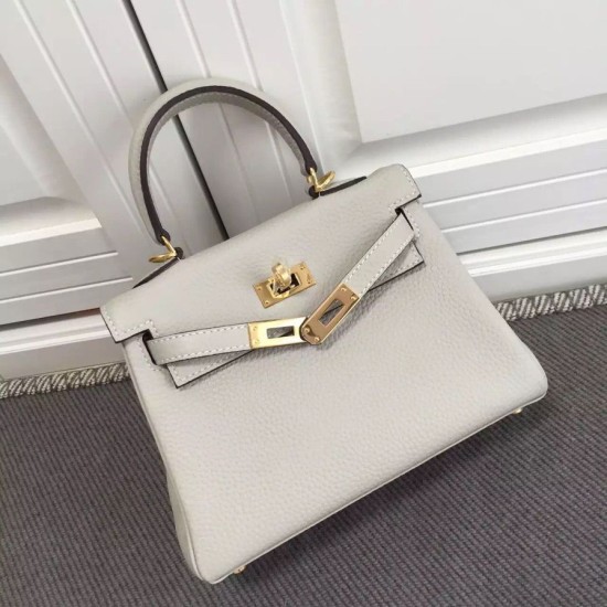 Hermes Kelly 20 CM Borsa Ivory Clemence Pelle