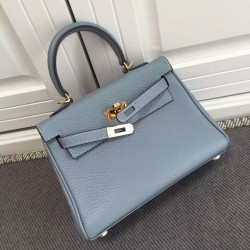 Qualità Specchio Hermes Kelly 25CM Borsa Blu Lake Clemence Pelle imitazioni perfette