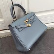 Hermes Kelly 25CM Borsa Blu Lake Clemence Pelle