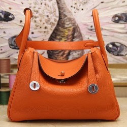 Replica Alta Qualità Hermes Lindy 26cm 30cm 34cm Borsa in Cuoio Arancione
