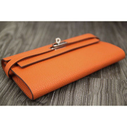 Qualità superiore replica di alta qualit&agrave; Hermes Kelly Longue Portafoglio in pelle arancione Clemence