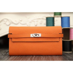 Qualità superiore replica di alta qualit&agrave; Hermes Kelly Longue Portafoglio in pelle arancione Clemence