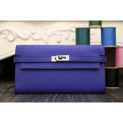 Pari all'originale replica di alta qualit&agrave; Hermes Kelly Longue Portafoglio in pelle blu elettrico Clemence